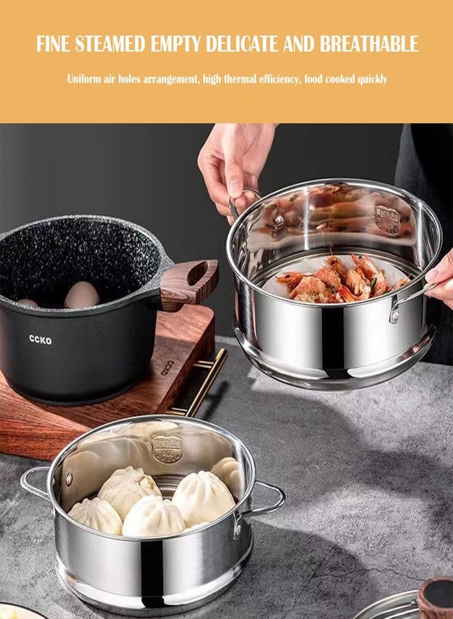 LCJAOF Stainless Steel Steamer Pot - 7 Inches Round with Cooking Rack and Food Steamer Basket Insert for Kitchen Dim Sum Dumplings Bun (Silver, 18cm/7in) - Image 5